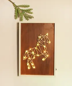 Newish الساخن بيع خشبي معلق ضوء led الحصان الصورة إطار خشبي الجدار ضوء غرفة المعيشة غرفة الاطفال ديكو