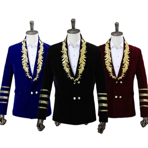 Blazer Utility da uomo ricamo abito in tessuto doppio seno Blazer maschile velluto festa da sera vestito da sera - Product Image 1