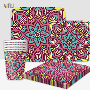 Xieli <span class=keywords><strong>Mandala</strong></span> psychédélique imprime tous les jours des assiettes en papier jetables ensemble de <span class=keywords><strong>vaisselle</strong></span> en papier - Product Image 1