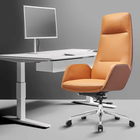 Fauteuils modernes orange en cuir PU avec base en aluminium et dossier haut pivotant pour le bureau des visiteurs