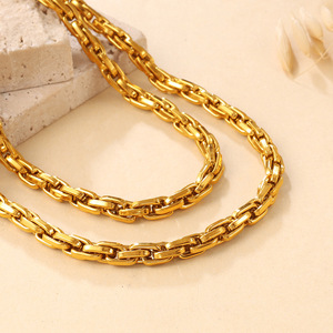 European American Hip Hop Chunky Chain Jewelry <b>Set</b> Zinc Alloy Unisex Party Fashion <b>Bracelet</b> Necklace Geometry Design - Product Image 2