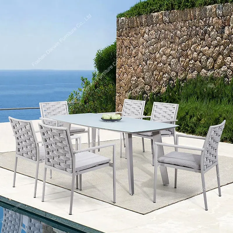 Commercial outdoor furniture rope design garden patio table and chair rope outdoor dining set