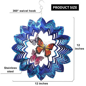 Ruota a vento a farfalla lucida 3d ruota a vento di colore 12 pollici per giardino Patio decorazioni esterne rotonde campanelli eolici - Product Image 6