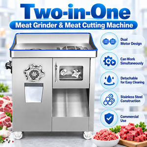 Broyeur et coupe-viande commercial 2 en 1, double moteur, fonctionnement simultané, 400 kg/h, machine de transformation de la viande en acier inoxydable - Product Image 5