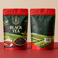 Sachet d'emballage de thé noir plat personnalisé avec logo, thermoscellé, en aluminium, petit emballage vide avec fermeture éclair