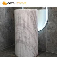 Lavabo rond à piédestal blanc en marbre, lavabo autoportant pour salle de bain