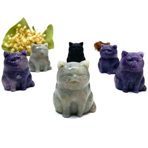 Wholesale Natural Crystal Labradorite Obsidian <strong>Figurine</strong> Engraved Fat <strong>Cat</strong> for Gift Fashion Trend - Product Image 1