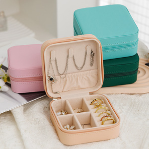 Boîte à bijoux en cuir PU <span class=keywords><strong>rose</strong></span>, petite, pour la vente en gros en usine, organisateur de bijoux, boîte de rangement portable de voyage, mini boîte à bijoux - Product Image 1