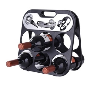 2-Tier 6 bottiglie Popolare pieghevole display cremagliera regolabile <span class=keywords><strong>in</strong></span> <span class=keywords><strong>plastica</strong></span> titolare cremagliera del vino con bottiglia di vino tappo vino opener foil cutter - Product Image 1
