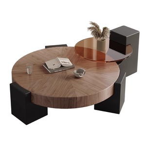 Walnut Round <b>Coffee</b> <b>Table</b> Modern Living Room Furniture <b>Small</b> Apartment Design - Product Image 5