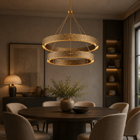 Lustre moderne en laiton massif à 2 niveaux, surface texturée, luminaires suspendus circulaires, luminaire suspendu pour salon, villa, hall d'entrée