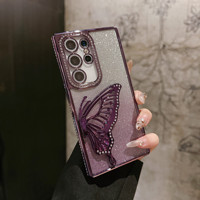 Étui de téléphone portable avec support papillon en strass électro-plaqué pour Samsung Galaxy S26 S25 S24 S23 S22 Ultra A06 A16 A55