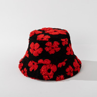 Chapeau seau en fausse fourrure moelleux avec broderie 3D et impression numérique Design de fleurs Accessoire d'hiver décontracté