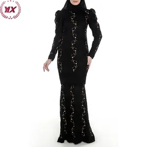 Alta qualità nero peplo modello elegante Kebaya Melayu perle camicetta gonna popolare MalaysiaKurung cotone Baju Muslimah vestito