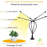Lampes de culture Joystar à 4 têtes pour plantes d'intérieur, lumière blanche chaude pour la floraison, lampe de culture LED à 5 niveaux de luminosité avec minuterie, vente en gros