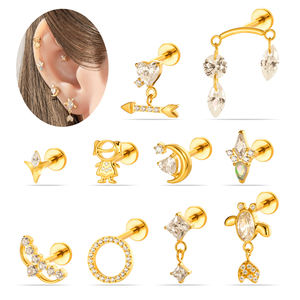 Bijoux en titane Hengsen ASTM F136 plaqués or avec zircone cubique, pendentif, boucles d'oreilles, piercing, filetage interne, lobe, conque, boucle d'oreille <span class=keywords><strong>Suge</strong></span> - Product Image 1