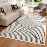 Polypropylen Shaggy Langflor-Teppich Creme Rautenmuster Weicher Maschinengewebter Teppich Pflegeleichter Wohnzimmer-Bodenteppich