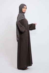 LEDUO Customized Brand New Plain <b>Open</b> Style Beaded Trim and Contrast Piping Modest Muslim for Women Zip-<b>up</b> Abaya - Product Image 3
