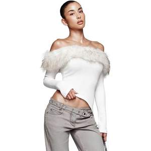 เสื้อครอปแขนยาวเปิดไหล่สีขาว ผ้าริบเนื้อนุ่ม สไตล์ Y2K สำหรับผู้หญิง ผลิตจากผ้าสแปนเด็กซ์และโพลีเอสเตอร์ ความยาวสั้น - Product Image 6