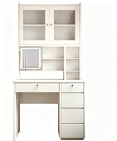 Nouvelle coiffeuse minimaliste en bois avec rangement et miroir sur pied, idéale pour les petits espaces de maquillage en chambre moderne