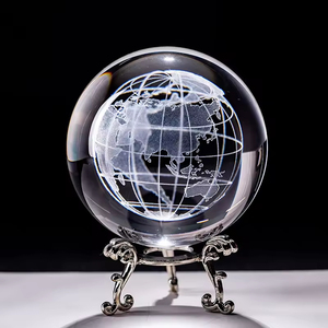 HBL Laser Engraved Earth Miniature <strong>Moon</strong> Crystal 3d Ball Glass <strong>Globe</strong> Sphere Glass Paperweight Craft Ornament - Product Image 1