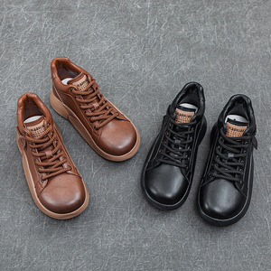 Strictement sélectionné femmes haut en <span class=keywords><strong>cuir</strong></span> de vachette vache en <span class=keywords><strong>cuir</strong></span> véritable chaussures décontractées nouveau Style d'automne Vintage bottines Style de marche - Product Image 5