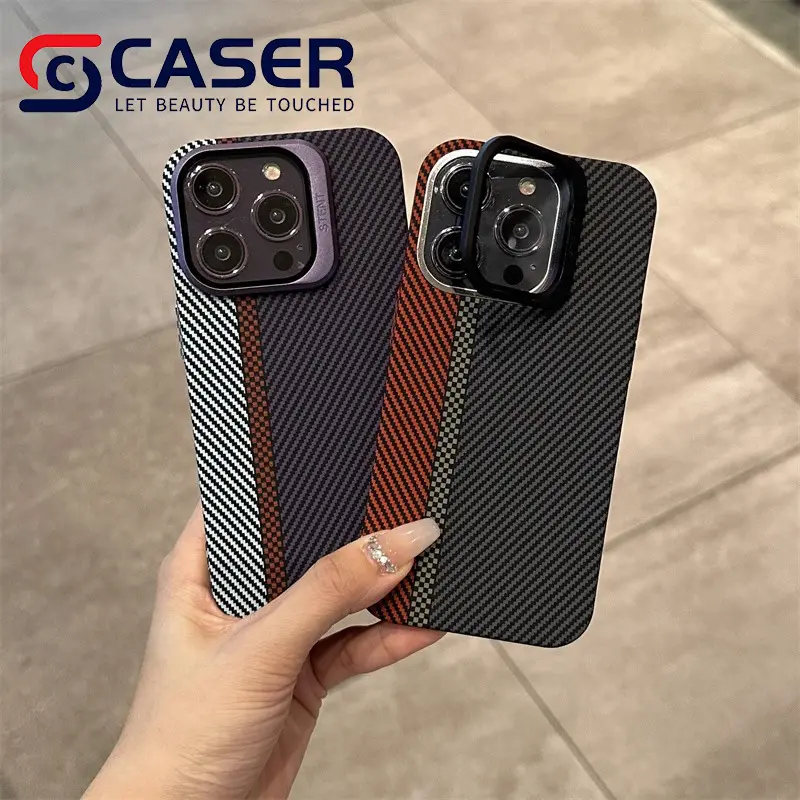 Carbon Fiber Pattern Color Contrast Line Cell Phone Case Camera Lens Holder Slim Phone Case For Iphone 15 14Promax 13Promax