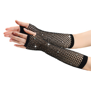 Fingerless <b>Fishnet</b> Sexy Highly Elastic Arm Sleeve Punk Goth Ladies Rhinestone Performance Unisex - Product Image 3
