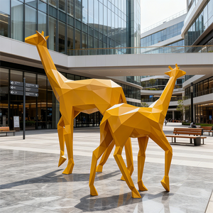 高品质カスタマイズメタルクラフト: 商业スペースおよび屋外ガーデンのためのステンレス钢の几何学的キリン雕刻 - Product Image 2