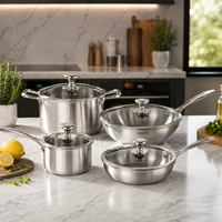 Vente en gros et au détail d'ustensiles de cuisine en titane 8Psc Casseroles et poêles en acier inoxydable 3 plis pour la cuisine familiale