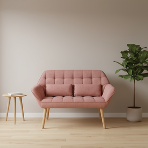 Divano a Due Posti Rosa, Larghezza 50 Pollici, Schienale Trapuntato, Gambe in Legno, Arredamento Moderno per Soggiorno - Product Image 2
