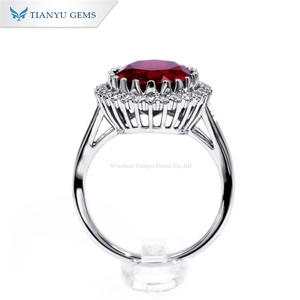 Tianyu Gems personnalisé halo réglage pur or blanc matériel ovale coupe laboratoire rubis pierres précieuses bague de fiançailles - Product Image 3