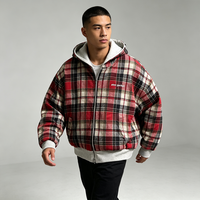 Veste décontractée oversize pour homme en flanelle à carreaux réversible avec fermeture éclair, doublure polaire et broderie de lettres, style streetwear