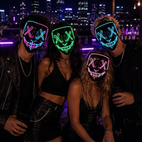 Topeng Neon Menyeramkan dengan Lampu EL Wire, Mode Menyala, untuk Dewasa, Cosplay, Pesta Rave, Hadiah Halloween, Topeng LED Menyala