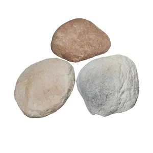 حجر حصى للزينة، حجر نهري أبيض ورمادي مزيف بقشرة حجرية مستديرة لتبطين الحائط الصناعي