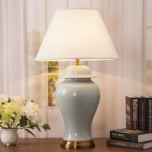 American <b>Glass</b> <b>Table</b> <b>Lamp</b> Warm White LED Modern Design Linen Shade Large Size for Bedroom Study Bedside Luxury - Product Image 2
