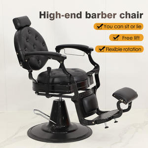 Sillón de Peluquería de Cuero Negro Estilo Vintage, Silla de Estilismo Hidráulica Ajustable para Barbería - Product Image 2