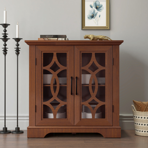 Buffet spacieux avec 2 portes vitrées, étagère réglable, meuble de rangement en MDF chêne foncé - Product Image 1