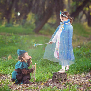 CM047 Vestido de Princesa para Fiesta de Cumpleaños, Capa de Lentejuelas con Corona de Tiara, Joyería para Niñas Pequeñas