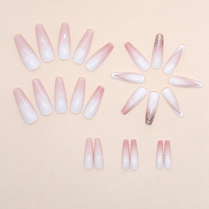 24 piezas <span class=keywords><strong>2022</strong></span> nuevo patrón de mármol rosa degradado largo ataúd cubierta completa puntas de <span class=keywords><strong>uñas</strong></span> - Product Image 3