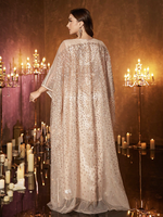 Robe Abaya turque en deux pièces pour femmes grandes tailles, col rond, manches chauve-souris, ceinture, longue, luxueuse, ornée de perles et de dentelle brodée