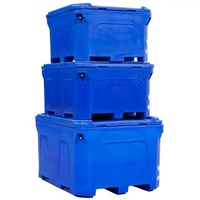 Bac à poisson isotherme en plastique rotomoulé robuste de 660 L pour le transport commercial de fruits de mer, grand conteneur à palettes industriel