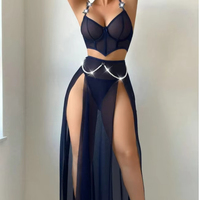 Nouvelle lingerie sexy transfrontalière Europe et États-Unis, chemise de nuit en maille à bretelles fendues, tenue de performance type ballet et tenue de strip-teaseuse