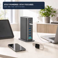 Chargeur GaN 8 ports 520W, station de charge multi-ports pour bureau, 4C PD100W 4A QC30W, écran intelligent, compact pour ordinateur portable