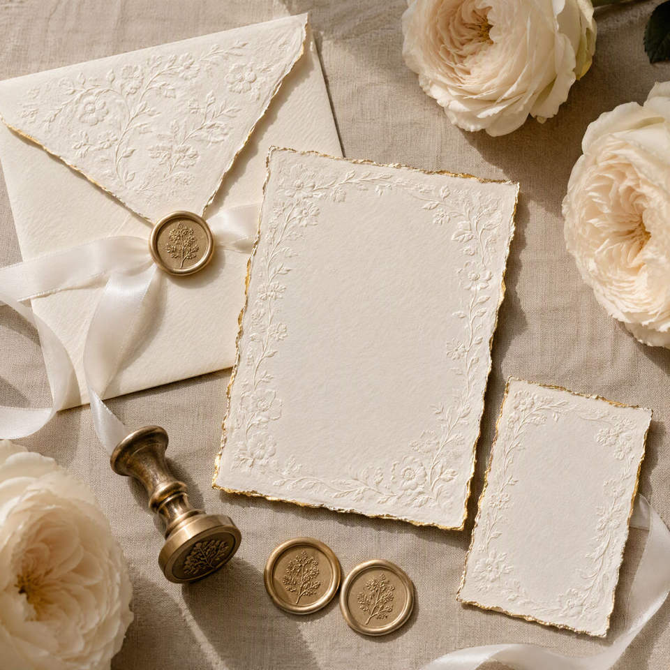 Custom Ivory Cotton Wedding Invitation Suite with Envelope Blind ...