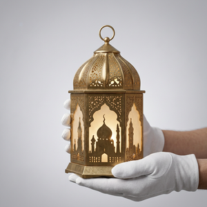Última Novedad en Decoración para el Hogar para el Ramadán 2027, Farol de Vela de Metal y Vidrio Hecho a Mano en Marruecos, Estilo Antiguo, con Diseño de Mezquita - Product Image 2