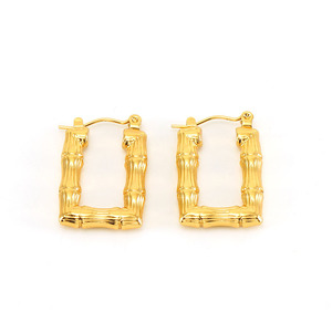 ZOGXIN Bamboo Texture Hoop Earrings Geometric Square Stainless Steel Gold Color Fashion Jewelry - Product Image 4