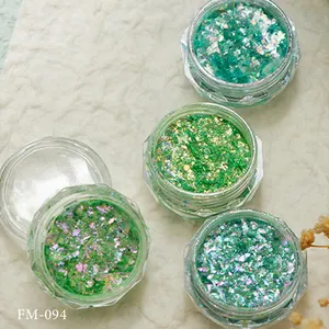 Pó de opala glitter cor verde, decoração flakes de nail art pigmento iridescente pó para design de manicure