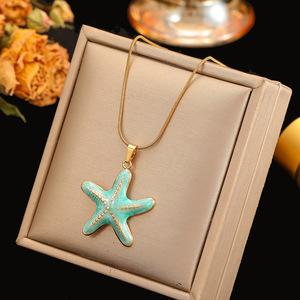 Collana con stella in acciaio inossidabile e stelle smaltate, ciondolo da donna in stile oceano, collana con ciondolo in acciaio inossidabile. - Product Image 4