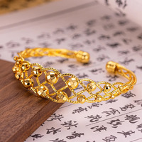 Bracelet manchette ajouré en dentelle pour femme, avec perles facettées étincelantes, doré, réglable, idéal pour les fêtes, le quotidien ou comme cadeau